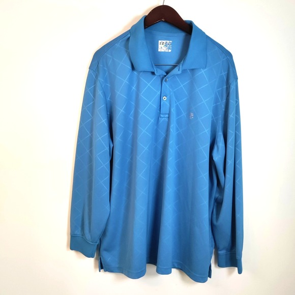IZOD‎ Polo Long Sleeve Diamond Pattern Men XXL Blue Stretch Golf Travel Casual - Picture 1 of 12
